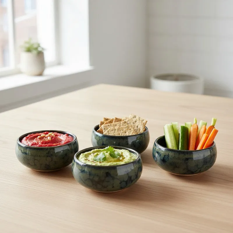 Mystique Handcrafted Ceramic Dip Bowls (Olive Green,150 mL) - Set Of Four media 1