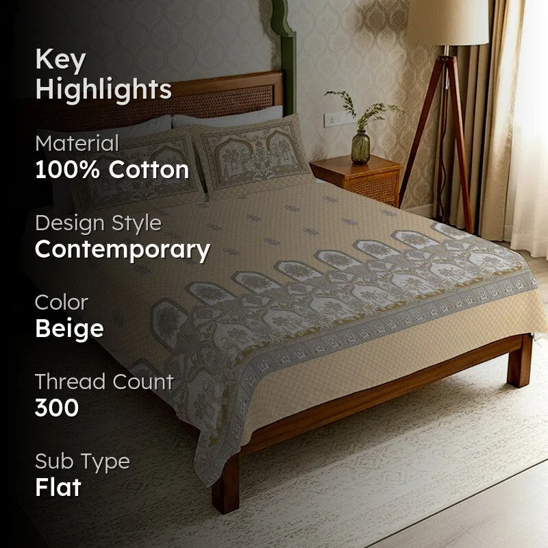 Urban Space Parampara Ethnic Cotton Bedsheet (Beige) - 300 TC media 2