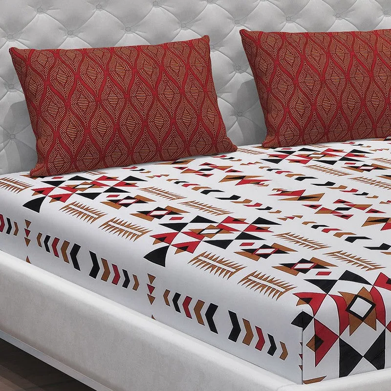 Monte Carlo Magique Angle Cotton Bedsheet (White,Maroon) - 104 TC media 5