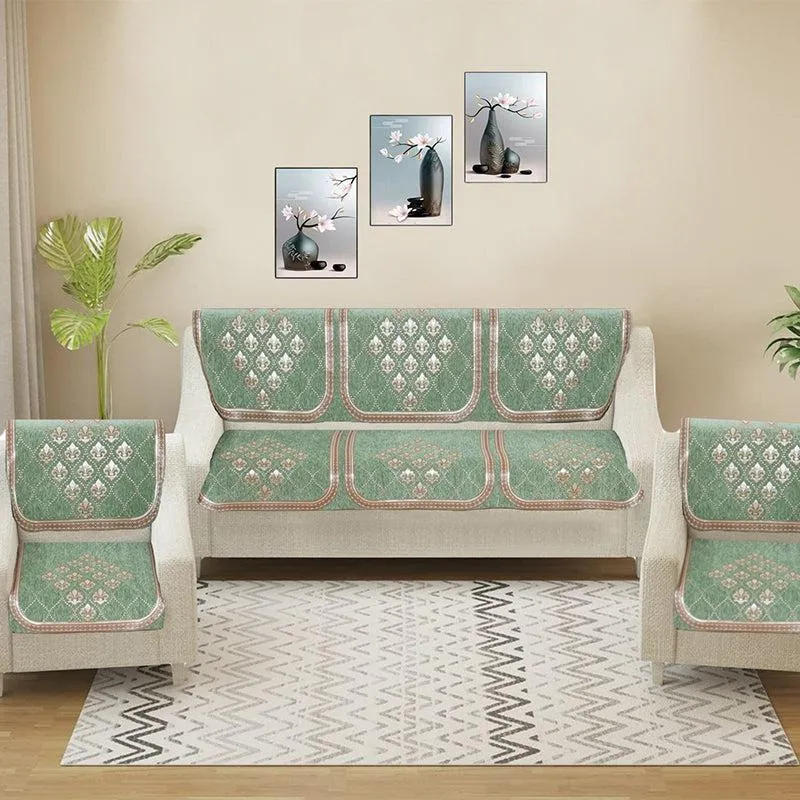 Nidha Sofa Cover (Green) - Set of Six media 1