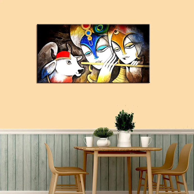 Radha Krishna Nandi Canvas Wall Painting media 4