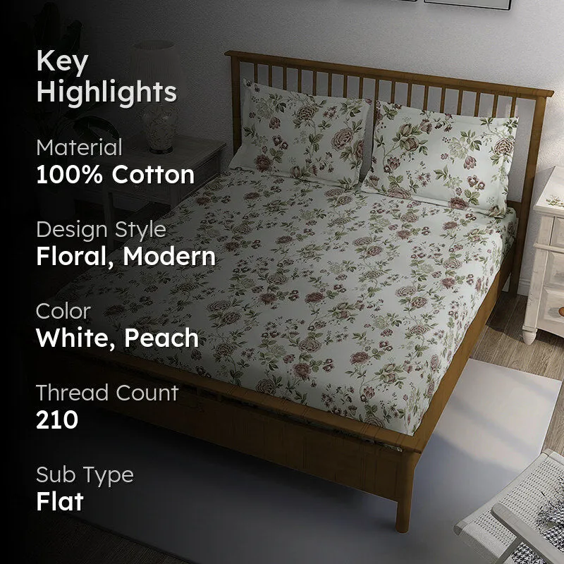 Swayam Orchidelle Floral Cotton Bedsheet (Peach) - 250 TC media 2