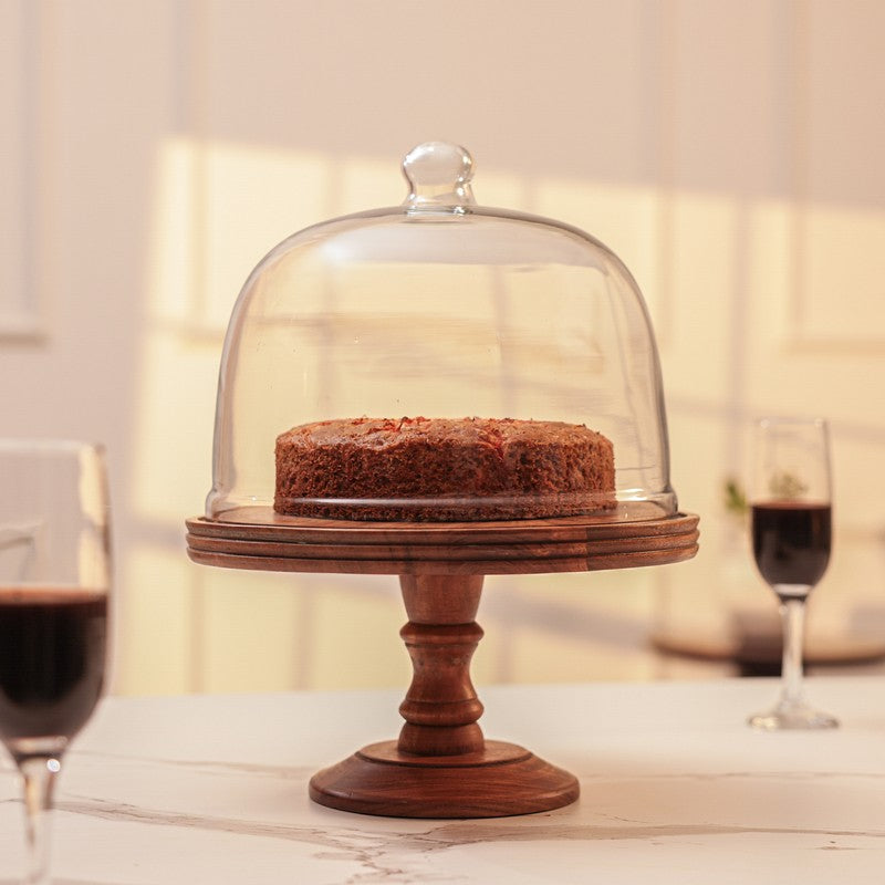 PureForm Wood & Glass Cake Stand - Set Of Two