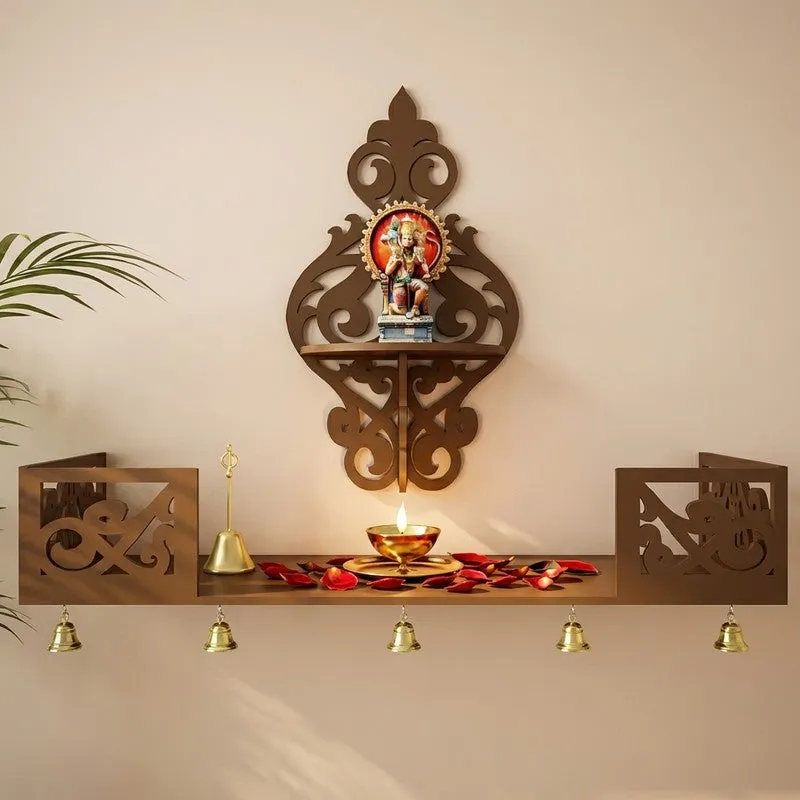Celestial Prayer Mandir with Shelf (Brown) media 1