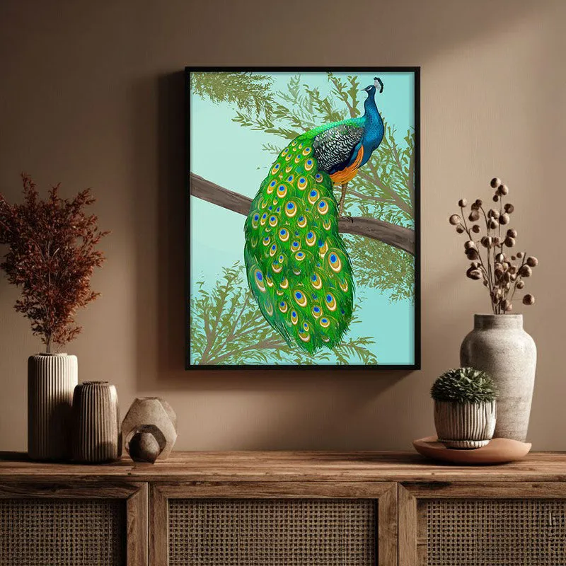 Peacock In Color Archival Paper Wall Art With Frame media 3