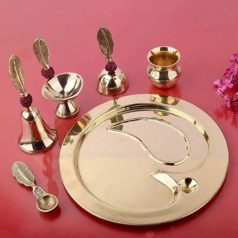 Rudraksha Brass Pooja Thali Set media 3