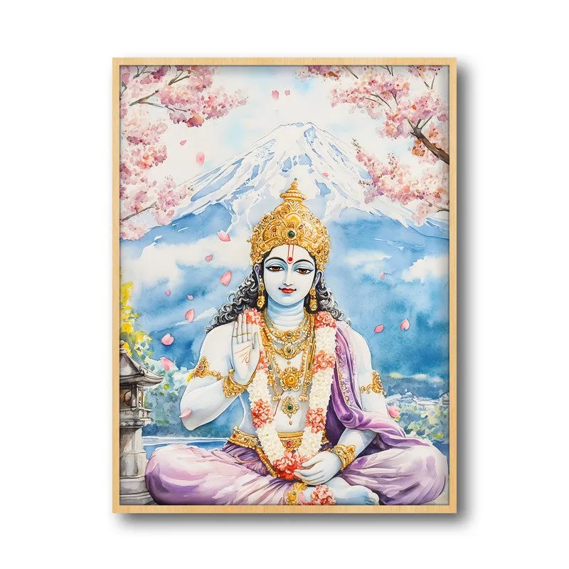 Vaikunthanatha Spiritual Archival Paper Wall Painting - Natural Brown Frame media 5