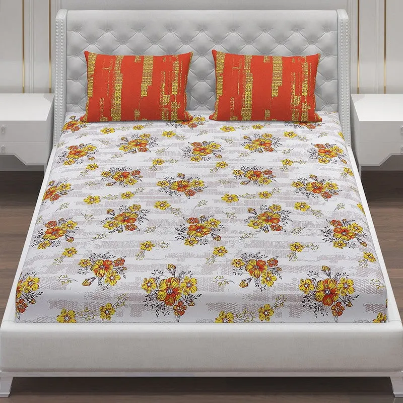 Monte Carlo Petal Story Cotton Bedsheet (White,Orange) - 104 TC media 4