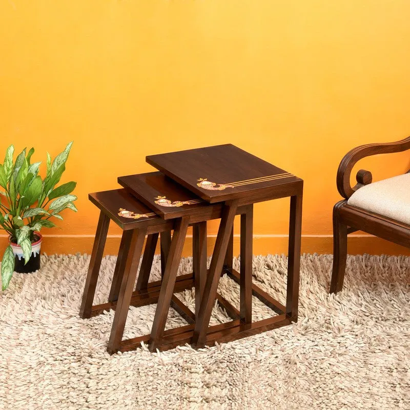 Mink Teak Wood Nesting Stools - Set of Three media 3