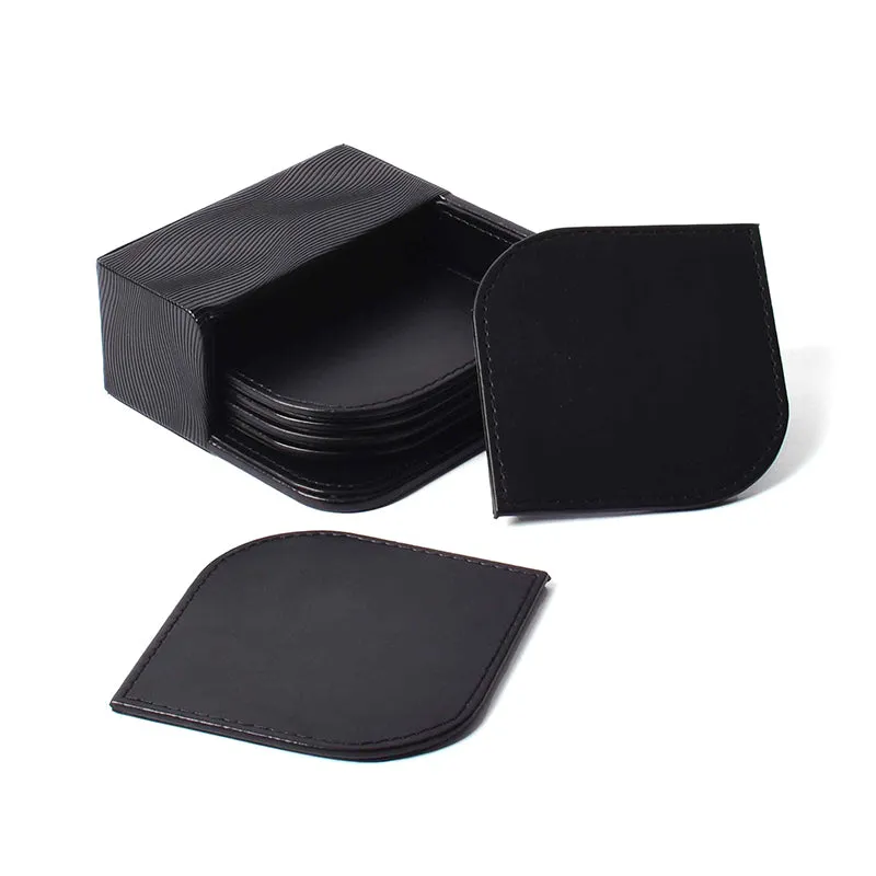 Veltrix Faux Leather Coaster (Black) - Seven Piece Set media 5
