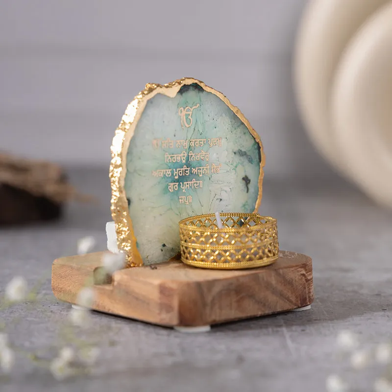 Agate Onkar Mantra Tea Light Holder - Green media 1