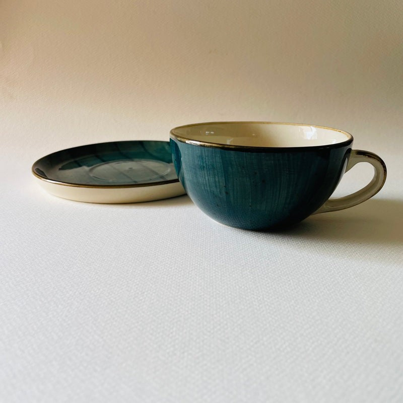 Elegant Blue Ceramic Tea Cup & Saucer Set - 300 ML media 7
