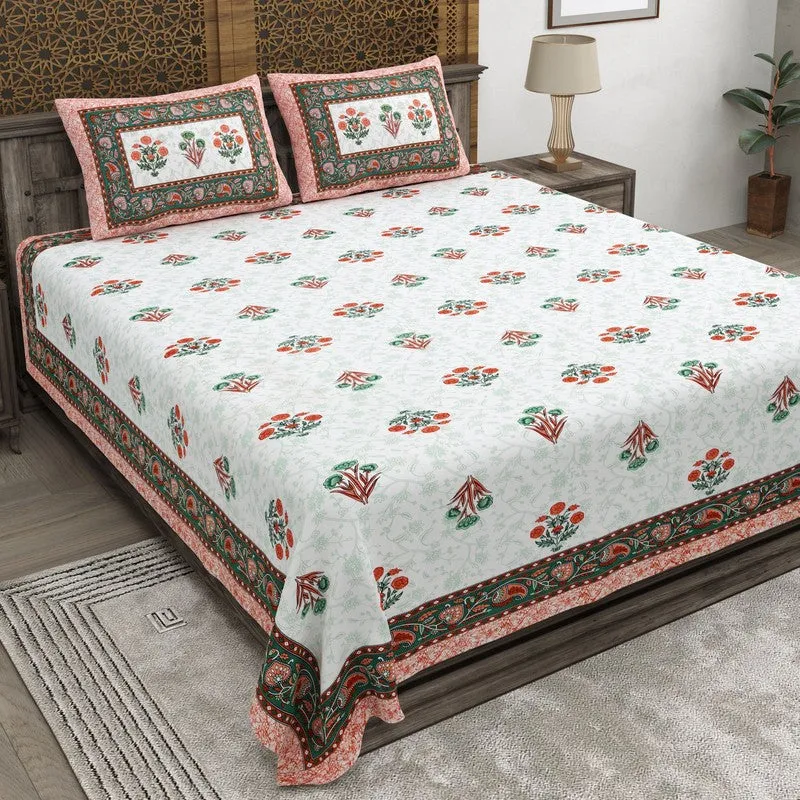 Desiis Cotton Bedsheet (Red,Green) - 240 TC media 1