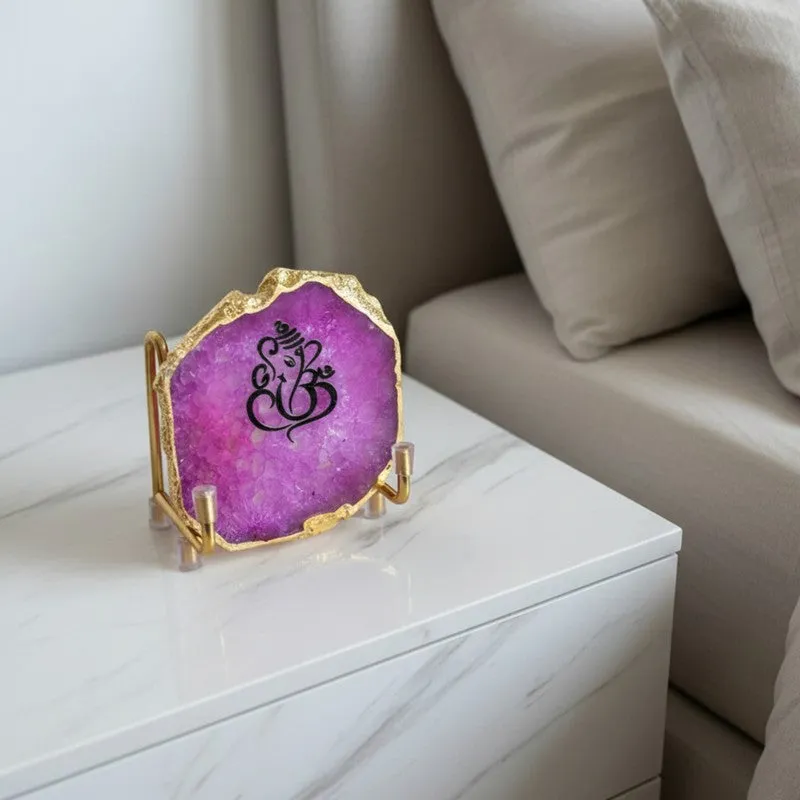 Ganesha Handcrafted Agate Religious Accent - Pink media 8