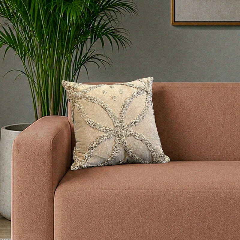 Kata Tufted Cotton Cover - Beige - 16 x 16 Inches