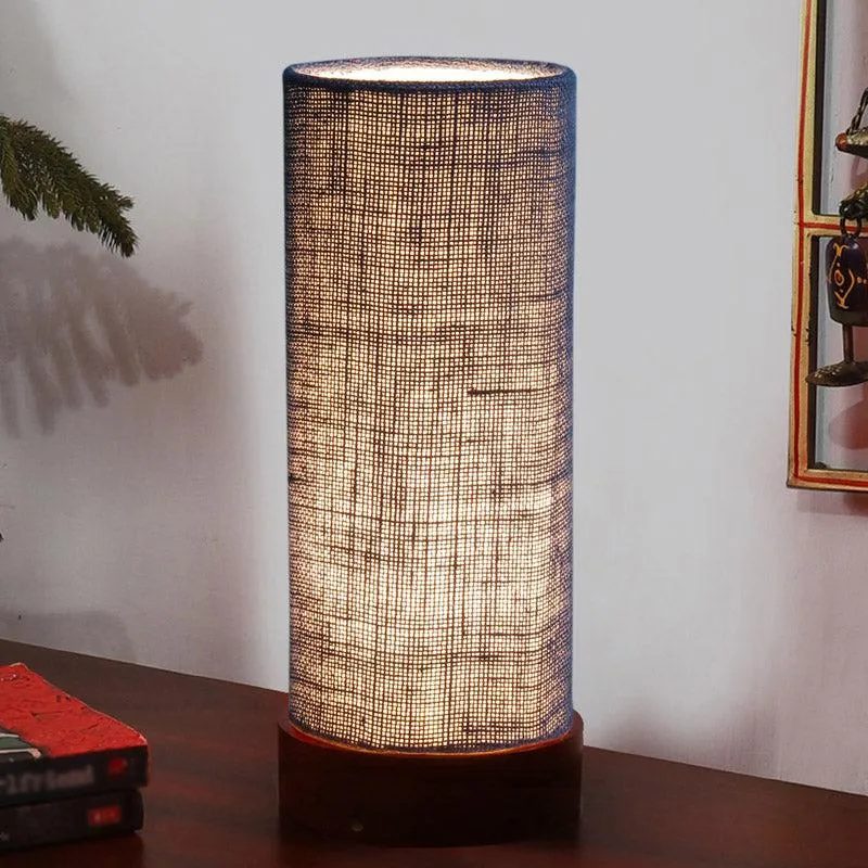 Jaala Tower Wooden Table Lamp With Jute Shade - Brown,Blue media 1