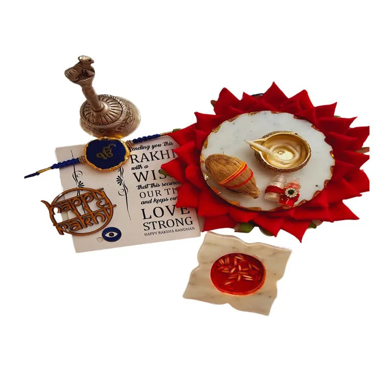 Ik Onkar Dark Blue Agate Rakhi Gift Set media 5