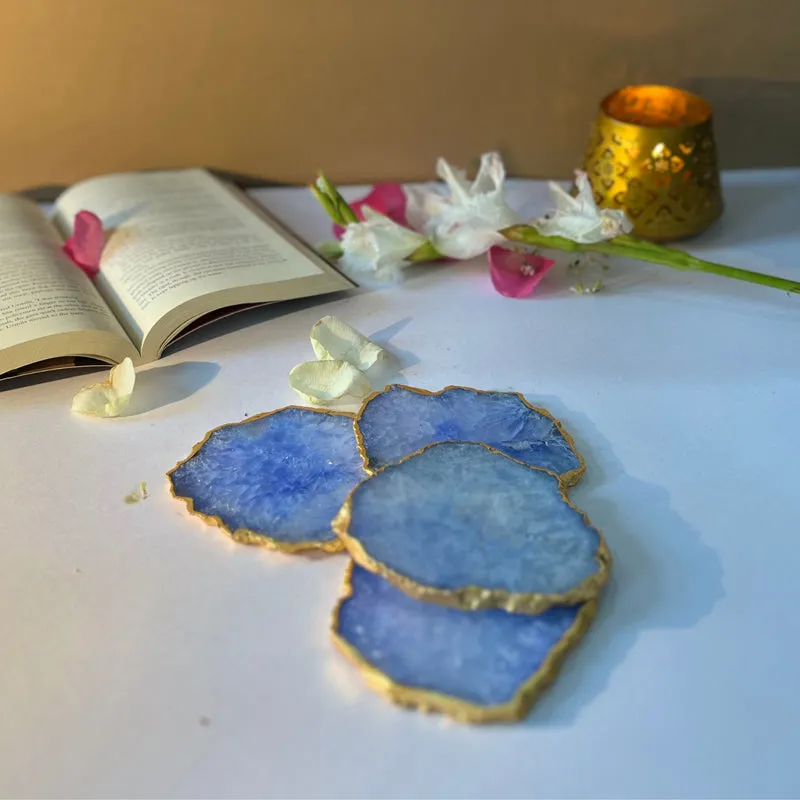 Candra Handcrafted Brazilian Agate Coaster (Blue) - Set Of Two media 3