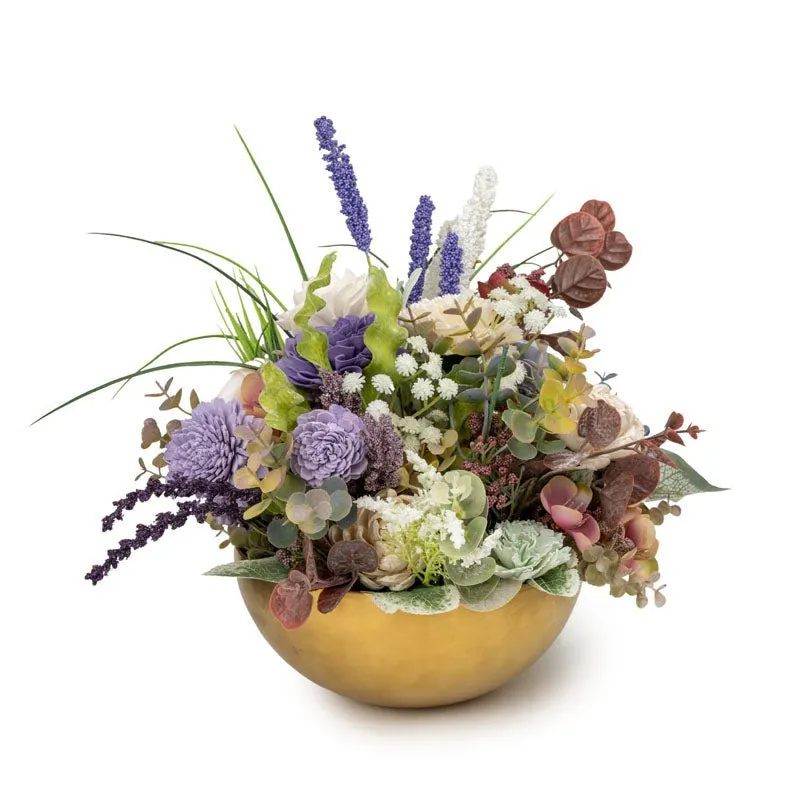 Aldera Solawood Artificial Flower Bunch With Metal Bowl media 4