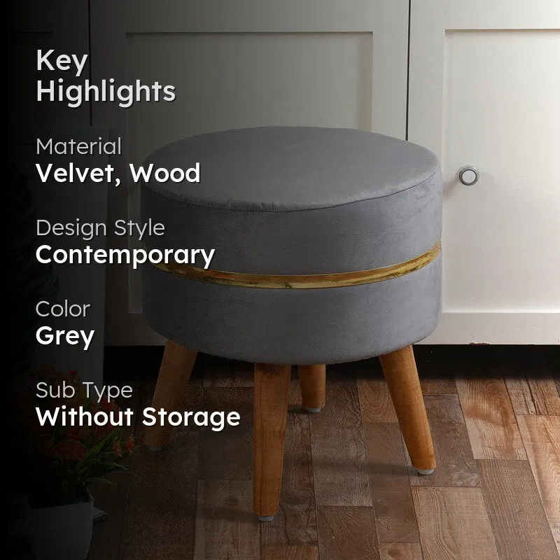 Classic Solid Velvet Ottoman - Grey media 2