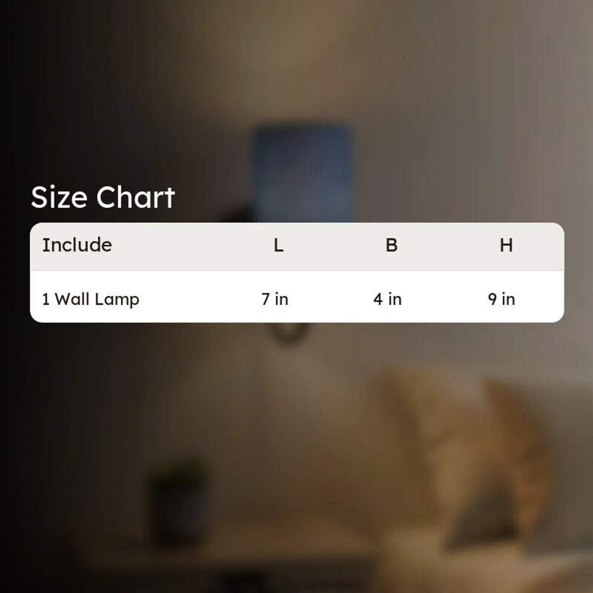 Size chart graphic for wall lamp