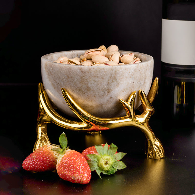 Carrara Cradle Marble Serving Bowl With Metal Stand (Beige) - 300 ML media 7