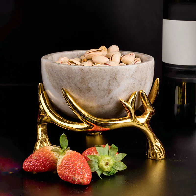 Carrara Cradle Marble Serving Bowl With Metal Stand (Beige) - 300 ML media 7