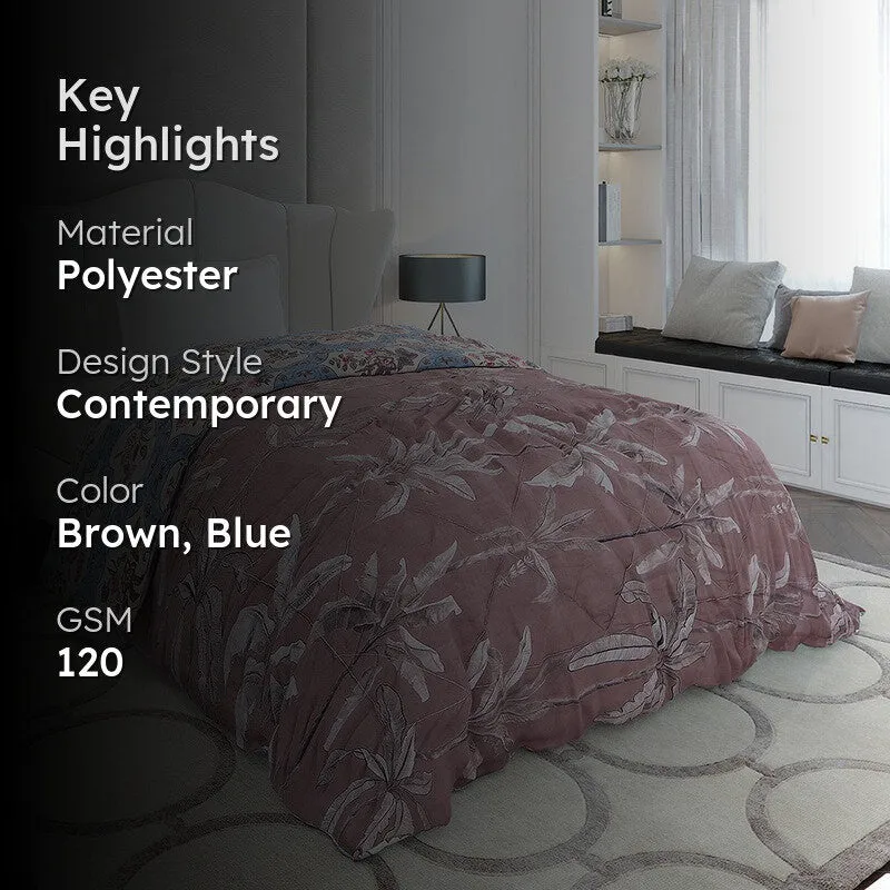 Monte Carlo Bloomira Floral Brown & Polyester Reversible Comforter (Blue) - 120 GSM media 2