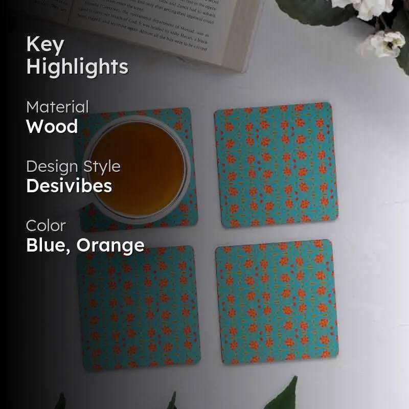 Magnate Mughal Floral Blue Square Coasters - Set Of Four media 2