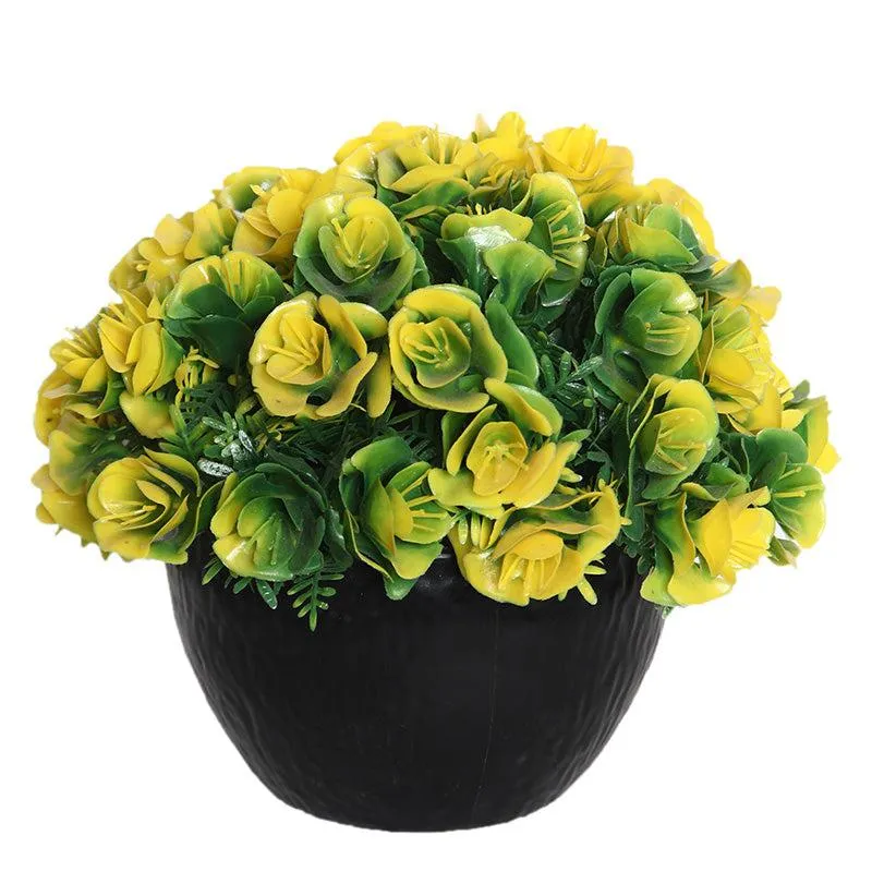 Faux Botanic Yellow Rose Plant With Black Plastic Pot media 3