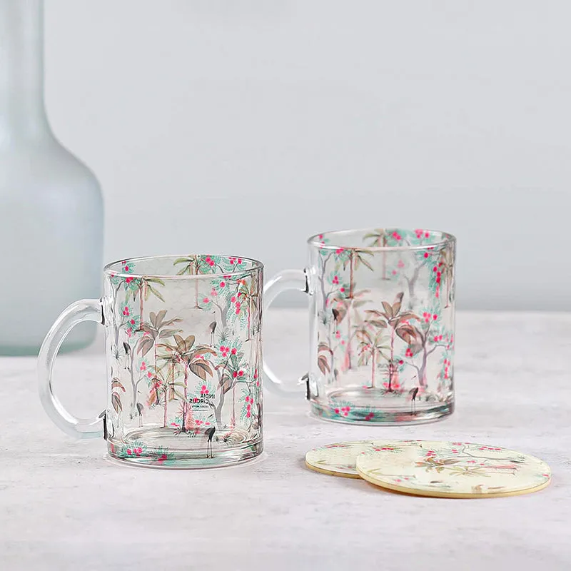 India Circus Jardin Glass Mug With Coaster (325 mL Each) - Four Piece Set media 1