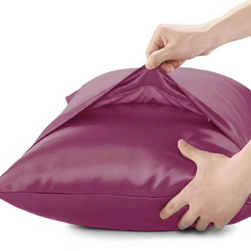 SilkenAura I Satin Pillow Cover with a Scrunchy (Purple) - Set Of Two media 4