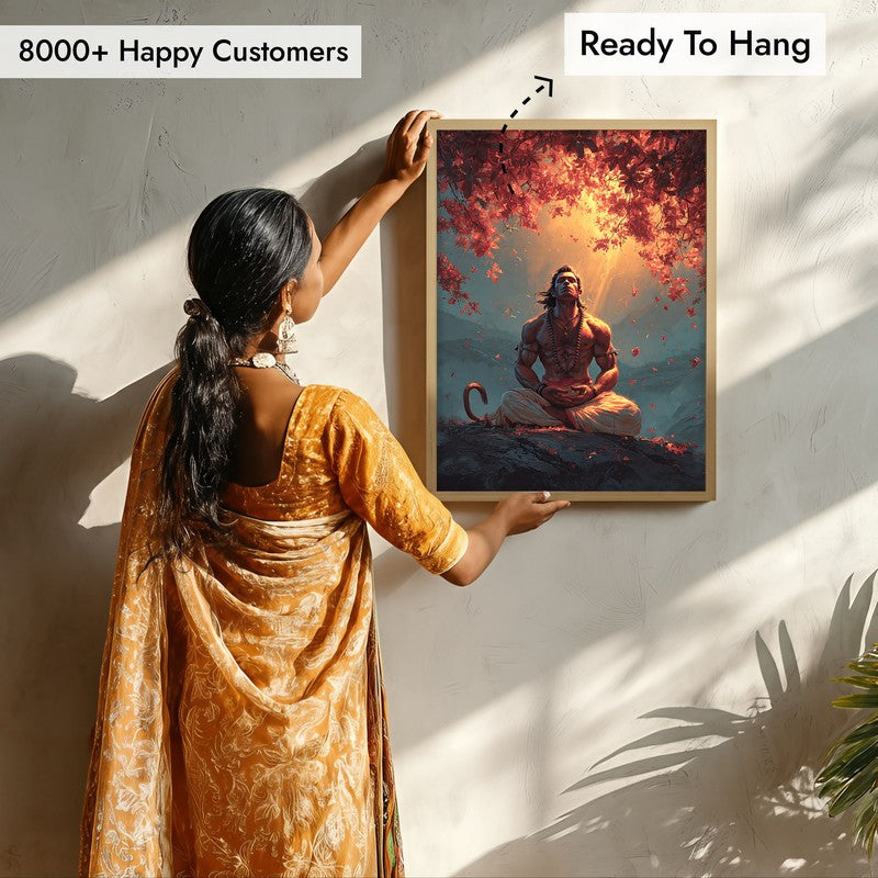 Sri Hanuman Meditating II Archival Paper Wall Art - Natural Brown Frame media 7