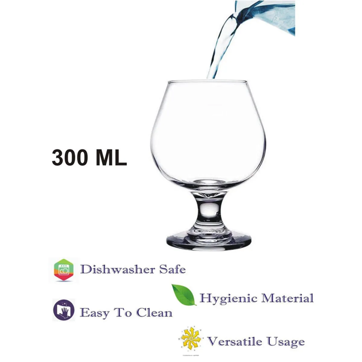 Transparent rounded glass shown under pouring water