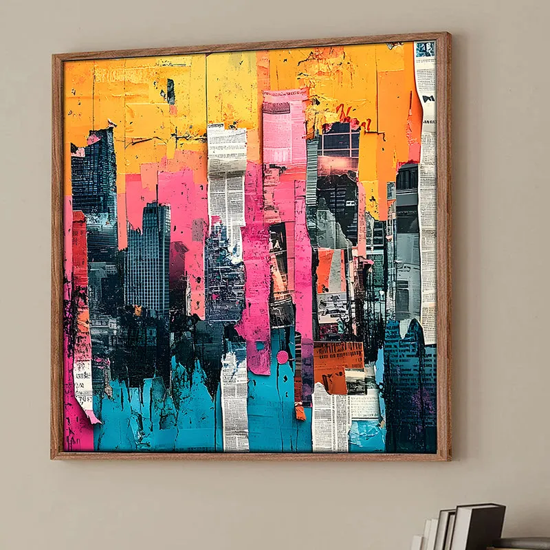 Technicolor City Wall Art With Frame - Brown media 1