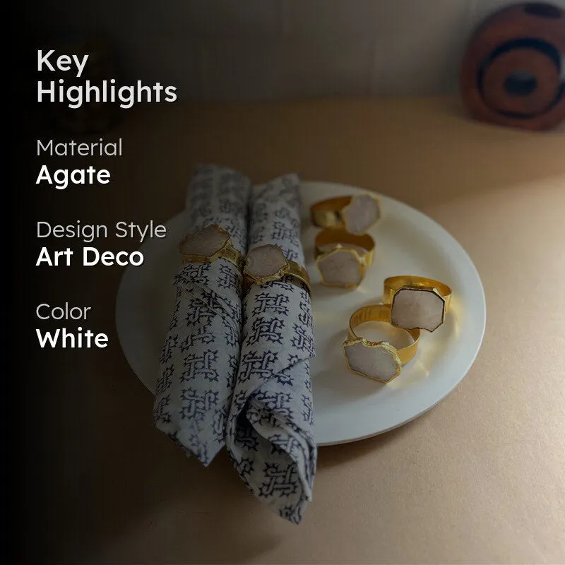 Suzzaine Handcrafted Agate Napkin Rings (White) - Set Of Six media 2
