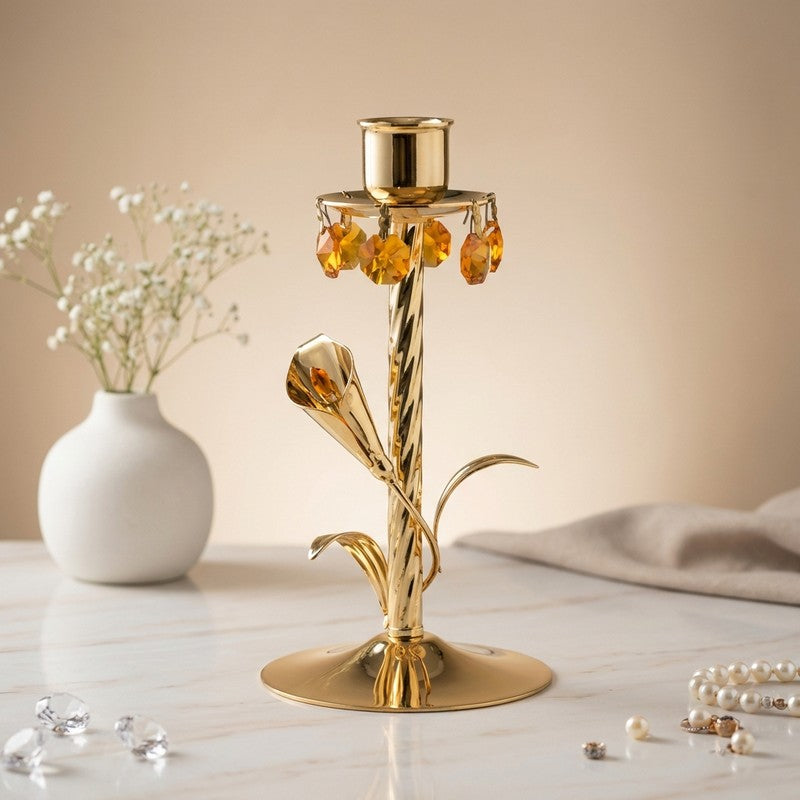 Floral Tower 24K Gold Plated Mild Steel Candle Holder
