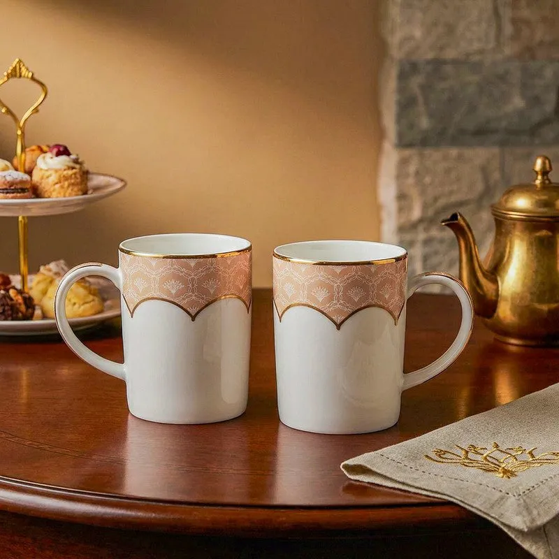 Gilded Legacy Slim 24k Gold Brushed Porcelain Coffee Mug (280 mL Each/Peach) - Set Of Two media 3