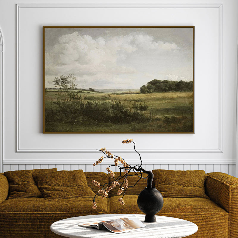 Clouds & Fields Wood Wall Art With Frame - Black