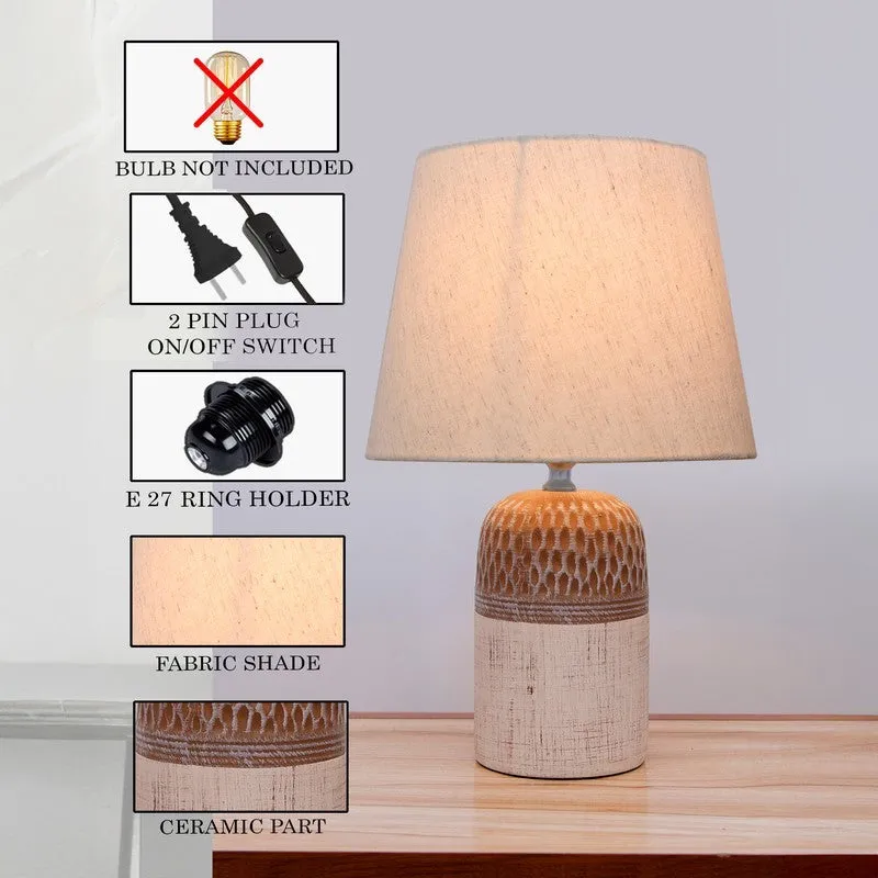Flexora Ceramic Table Lamp with Fabric Shade - White,Brown media 6