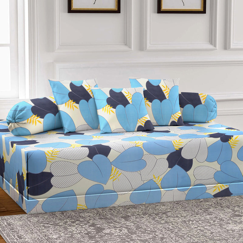 Leafettes Diwan Set (Blue) - Six Piece Set