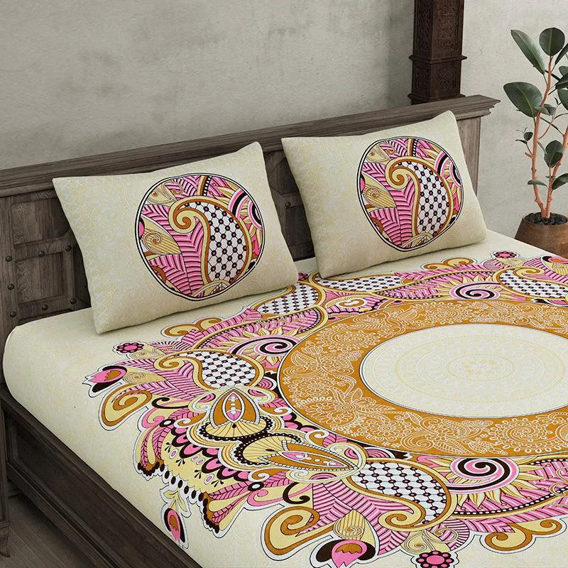 Padmini Pride Ethnic Cotton Bedsheet (Pink) - 140 TC media 4