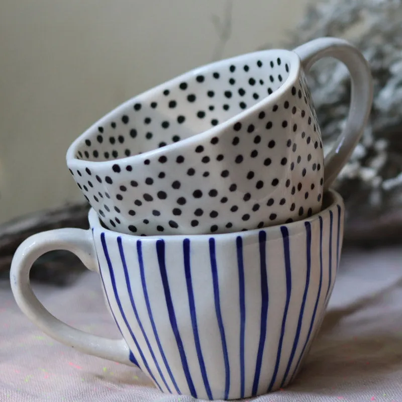 Fabel Ceramic Tea Cup (220 mL Each)/Blue,Black)- Set of Two media 1