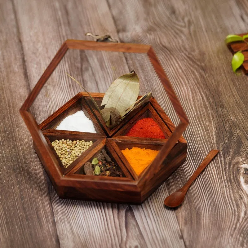 Pantry Sheesham Wood Hexagon Masala Box - Eight Piece Set media 3
