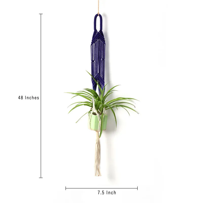 Fringe & Folia Macrame Hanging Planter (Blue & White) - Set Of Two media 7