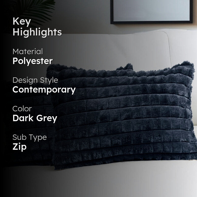 Frost Waffle Dark Grey Cushion Cover (Rectangle)  Set of Two media 2