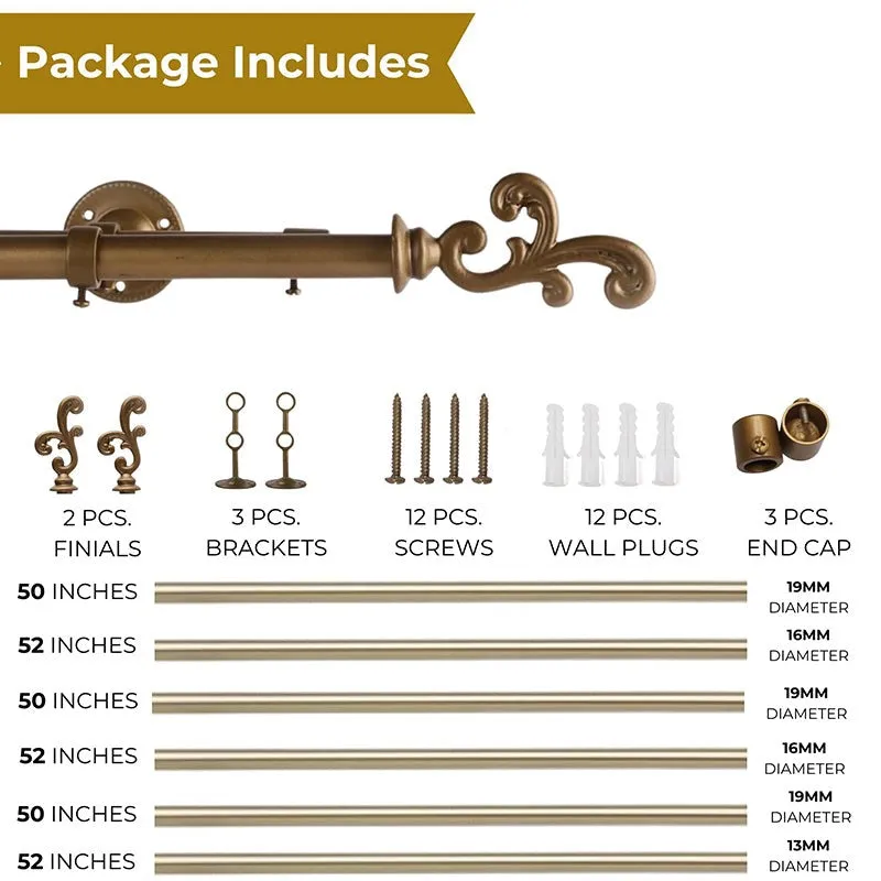 Andalus Duo Extendable 1" Double Curtain Rods With Abstract Finial & Brackets (Gold) media 5