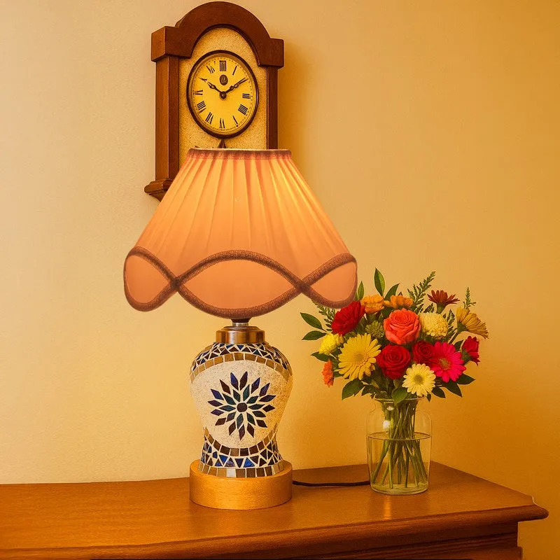 Floranira Arc Pleated Wooden Table Lamp media 1