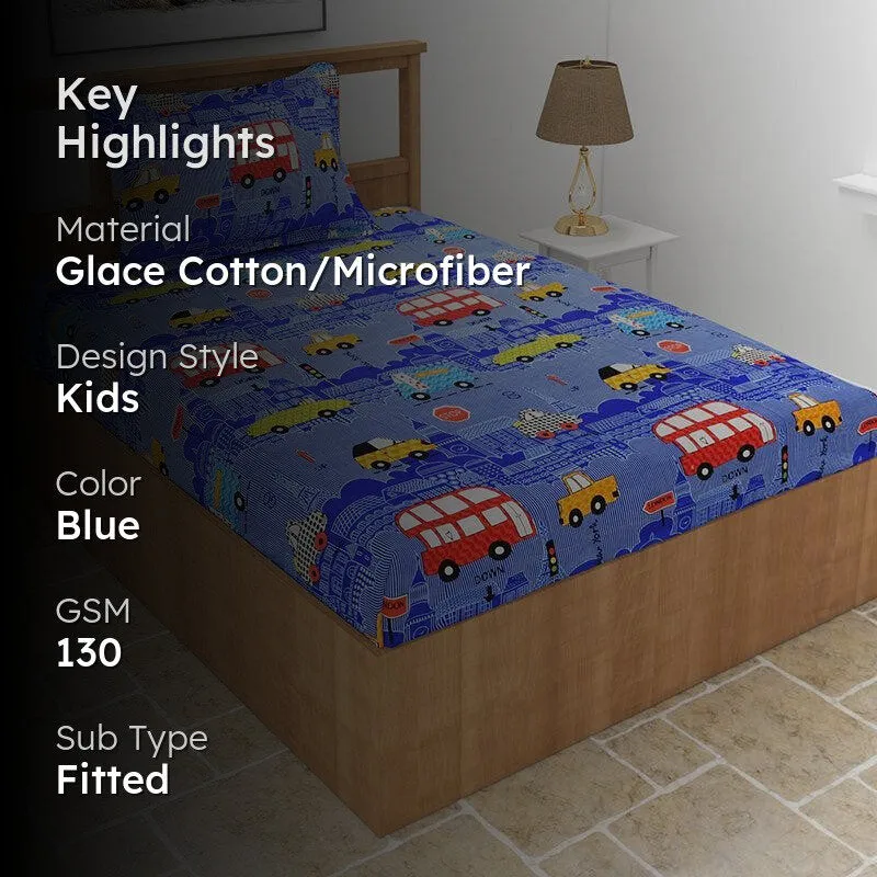 Way To School Kids Microfiber Bedsheet (Blue) - 130 GSM media 2