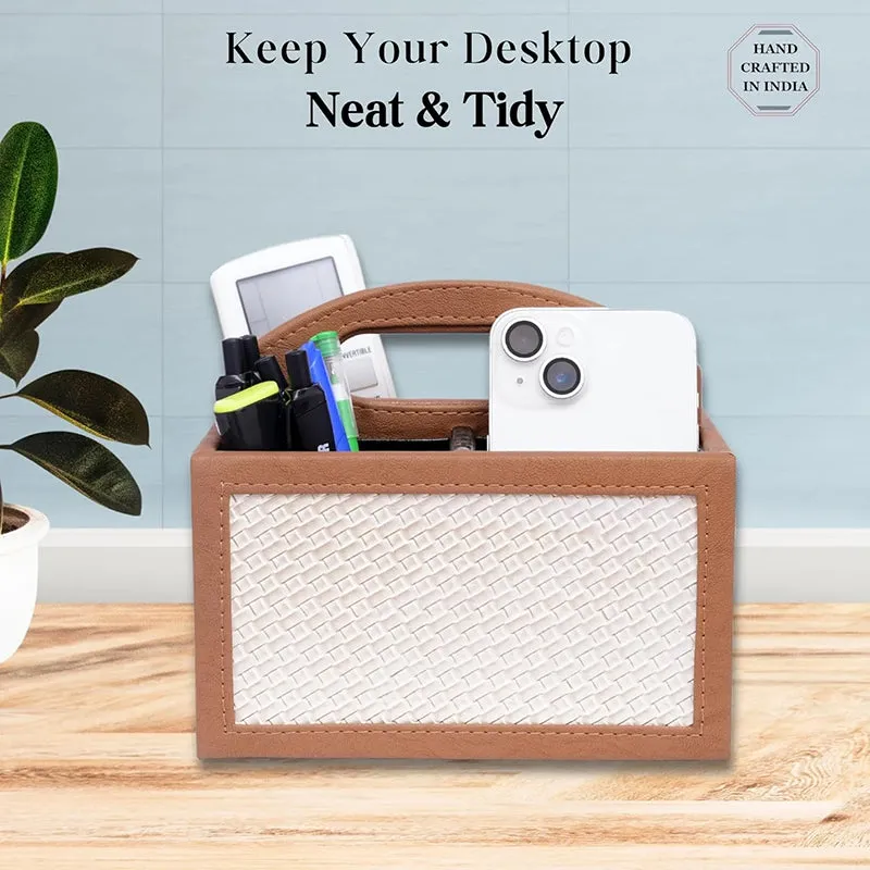 Savan Faux Leather Desk Organiser - Brown media 8